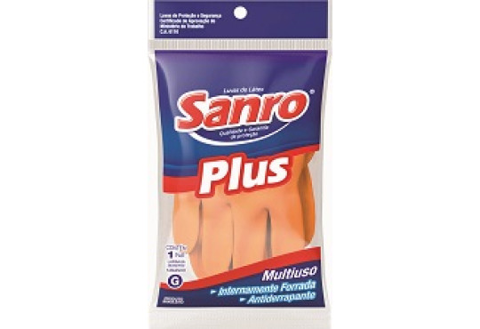 LUVA FORRADA LATEX SANRO LARANJA G PAR PLUS