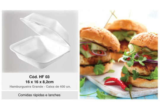 BANDEJA ISOPOR FIBRAFORM HAMBURGUEIRA HF03 C/400 PEQUENA 16X16 8CMALTURA