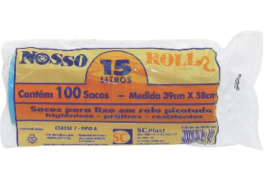 SACO P/ LIXO ROLO NOSSOAZUL 15LT C/ 100