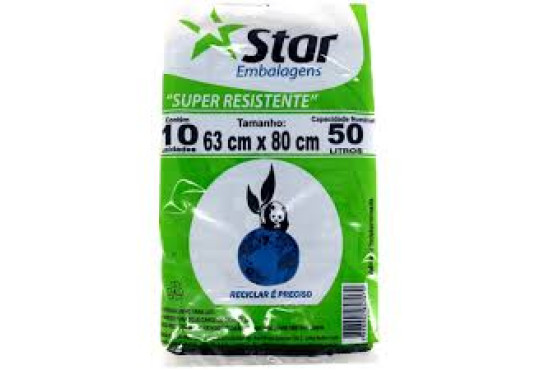 SACO P/LIXO STAR 50LT PRETO C/10