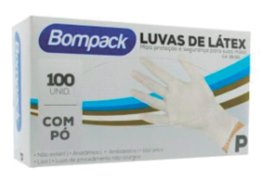 LUVA LATEX BOMPACK PROCEDIMENTO P C/ 100