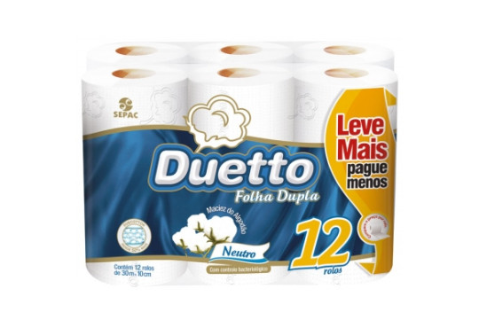 PAPEL HIG. DUETTO F. DUPLA C/ 12X30 MT NEUTRO