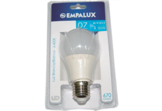 LÂMPADA LED EMPALUX 7W BIVOLT BRANCA