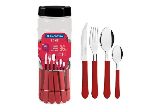 TRAMONT. CONJUNTO TALHERES LEME VERMELHO C/20PE€AS POTE