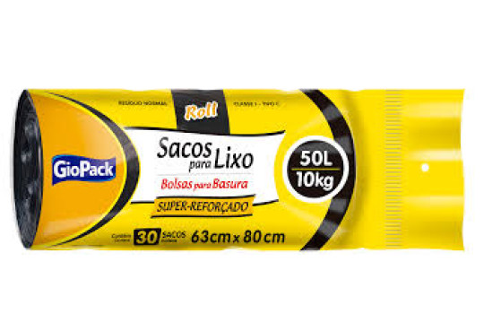 SACO P/LIXO REFORCADO GIOPACK ROLL 50LT C/30 PRETO