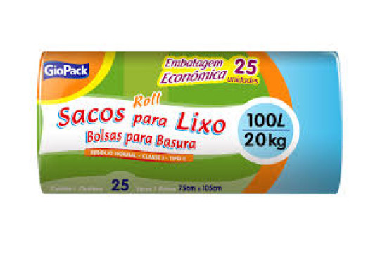 SACO P/LIXO REFORCADO GIOPACK ROLL 100LT C/15 PRETO