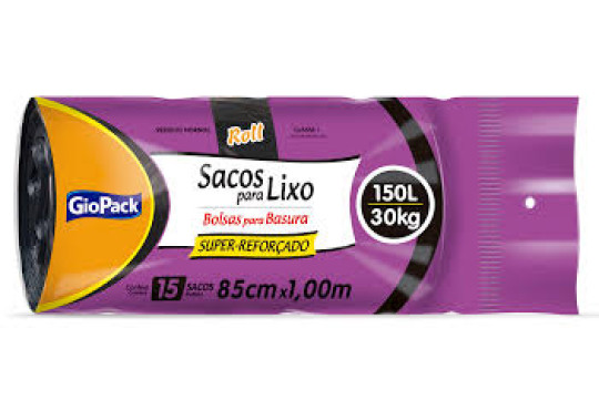 SACO P/LIXO REFORCADO GIOPACK ROLL 150LT C/15 PRETO