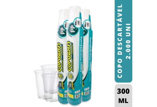 COPO PLASTICO COPOZAN 300ML PP CRISTAL C/100 PP-300A