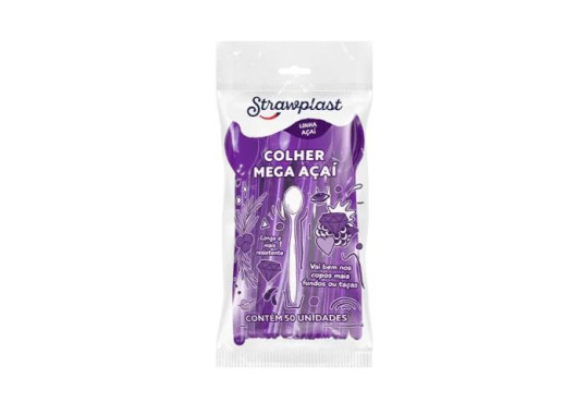 COLHER MEGA LONGA P/ ACAI " ROXA " STRAWPLAST C/50