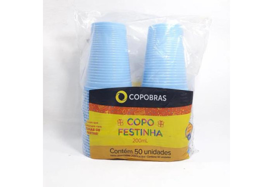 COPO PLASTICO COPOBRAS FESTINHA " AZUL " 200ML C/50 SMC-200