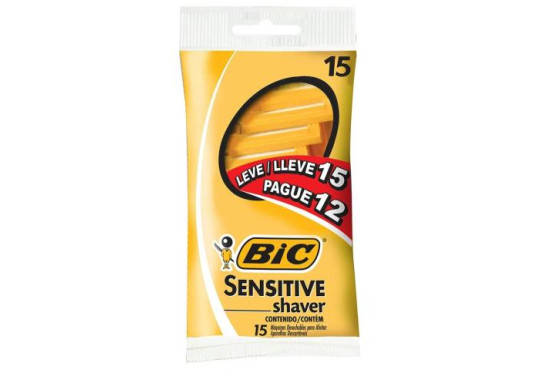 APAR. BARBA BIC SENSITIVE SHAVER 1 LAMINA " LEVE 15 PAGUE 12 " PACOTE