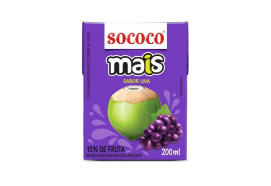 AGUA DE COCO SOCOCO " MAIS " SABOR UVA TETRA 200ML