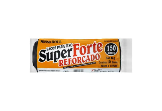 SACO P/LIXO REFORCADO # SUPER FORTE # 150LT C/10 PRETO NOSSO ROLL