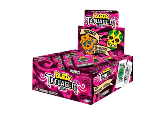CHICLE BUZZY TATUAGEM TRIBAL MORANGO " NOVO C/90 "