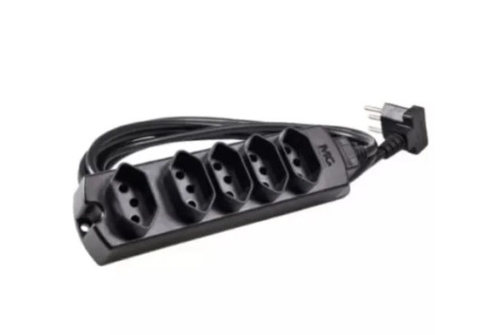 TOMADA MULTIPLA/REGUA MG ELET. 2 PINOS + TERRA 10A 5 ENTRADAS " PRETO " 250V 371