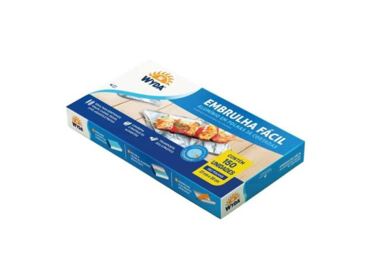 PAPEL ALUMINIUO FOLHA CORTADA " EMBRULHA FACIL " WYDA 27CM X 30CM C/150