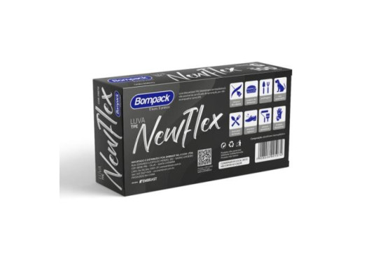 LUVA BOMPACK NEWFLEX DE TPE PRETO " P " DESCARTAVEL C/100