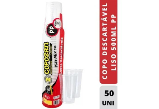 COPO PLASTICO COPOZAN POST MIX " PP 550 " LISO CRISTAL C/50 500ML
